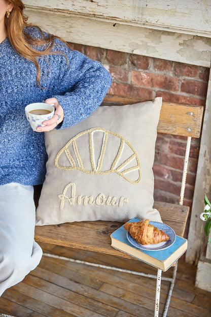 "amour" croissant pillow