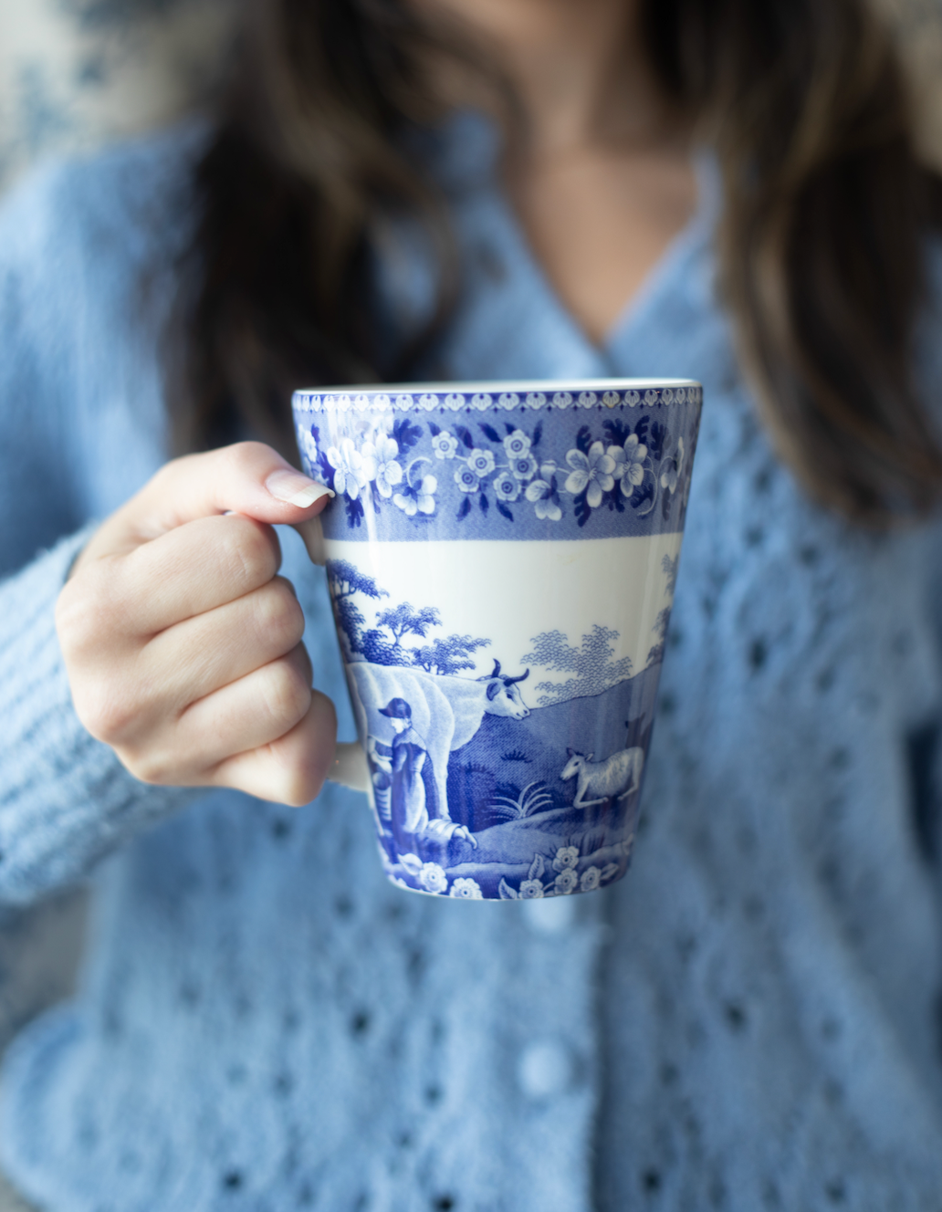 blue & white coffee mug set