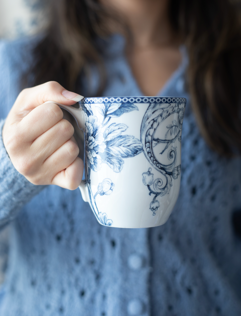 blue & white coffee mug set