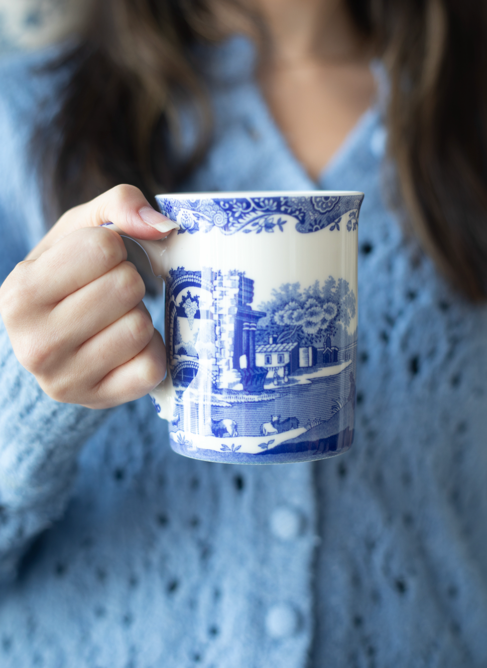 blue & white coffee mug set