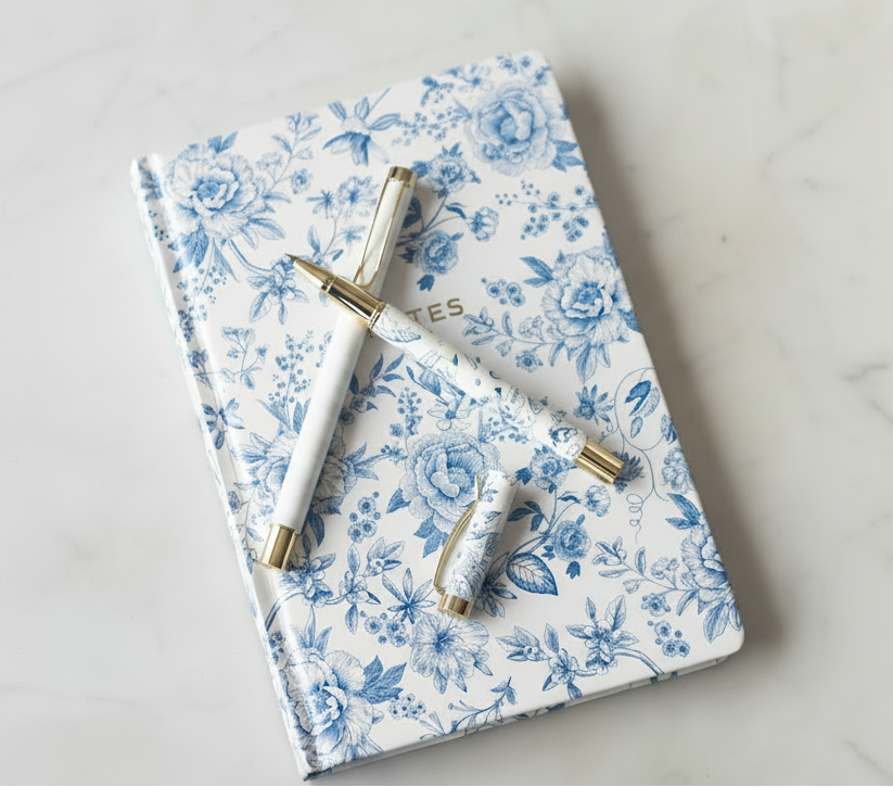 blue delft notes journal and pen set bundle
