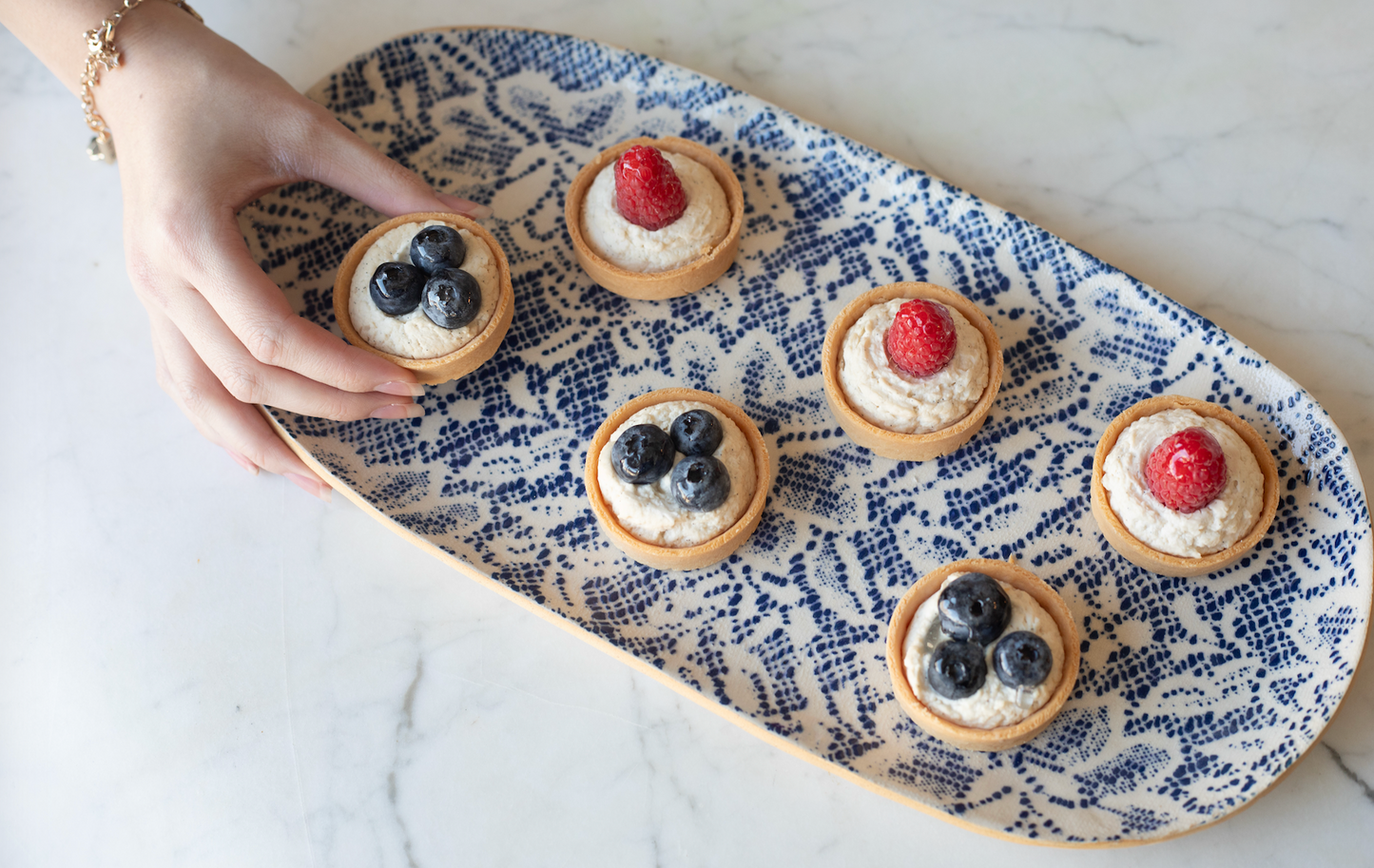cobalt tapestry stoneware tray