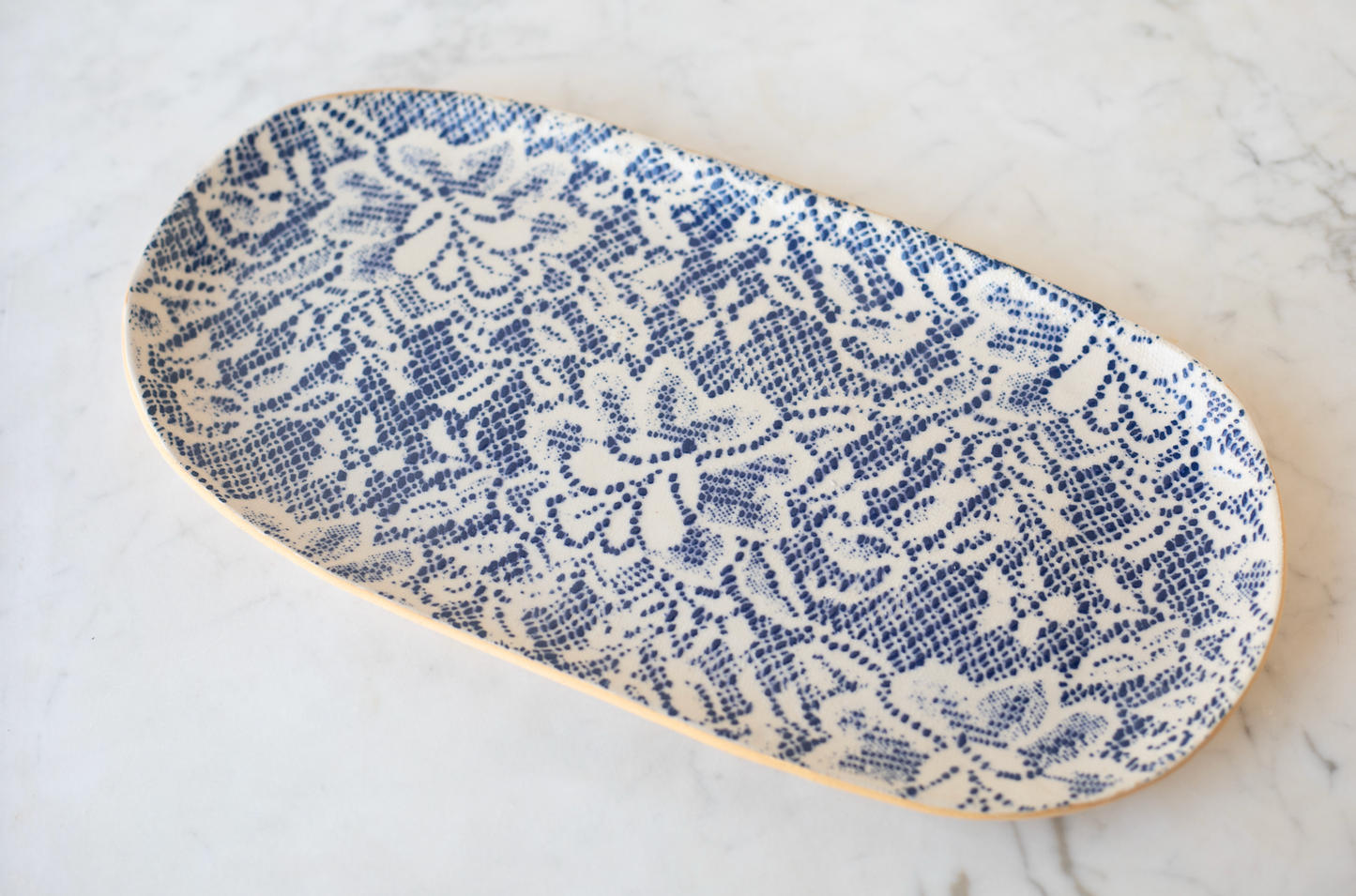cobalt tapestry stoneware tray
