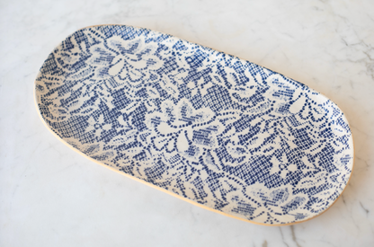 cobalt tapestry stoneware tray