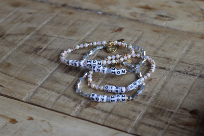 maman x Little Words Project boy mom and girl mom bracelets stacked