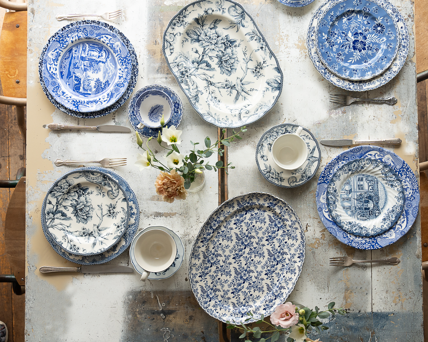 blue & white french garden party serving platter