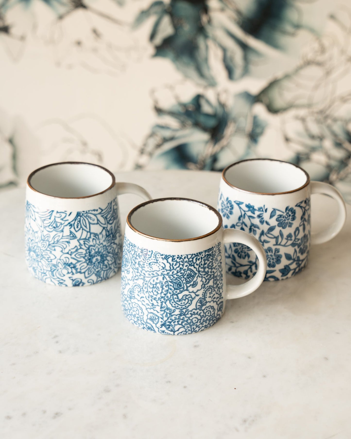 blue and white mugs